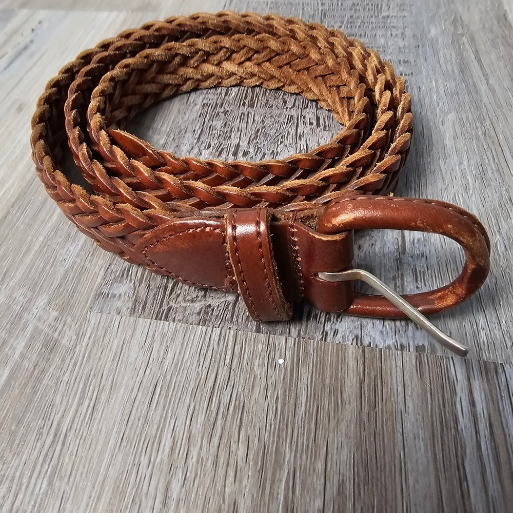 Men's Full Grain Cowhide Braided Leather Belt 38 Brown Argentina Classic Rugged
